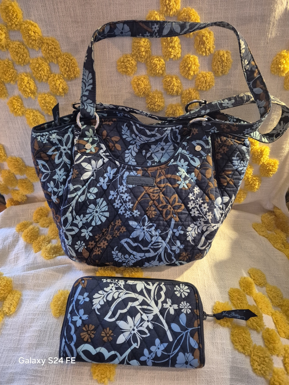 Vera Bradley Quilted Floral Tote Bag in Navy Blue